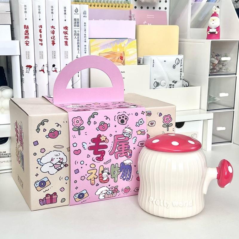 Hochwertige süße Pilztasse mit Deckel Mädchenherz Wasserbecher Keramiktasse mit großem Fassungsvermögen Mädchen Geburtstagsgeschenk