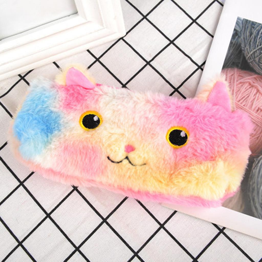 Plush Pencil Case Pouch Cute Cat Laser Color High Capacity Kids Students Office Supplies Round Eye