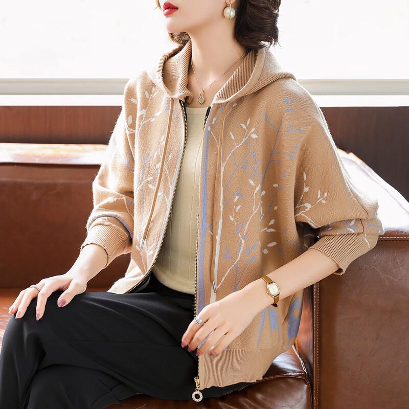 

Baolianduo Women s Printed Hooded Knitted Cardigan 2XL