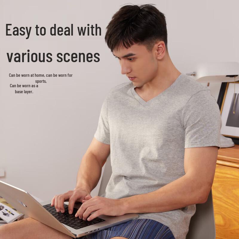 Septwolves Men's Pure Cotton V-Neck Short Sleeve T-Shirt