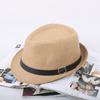 Men's Hat Woven Straw Sunshade Hat Casual Hat Belt Buckle Beach Hat Straw Sun White Wedding Black Belt Fedoras