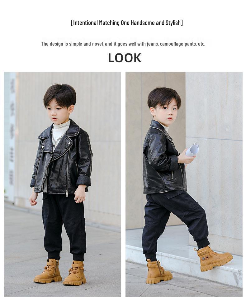 Boys' 2025 Autumn/Winter Fashion Casual Leather Ankle Boots for Middle and Big Kids - Korean Style