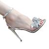 High heels summer transparent word with open toes temperament rhinestone bow silver sandals women