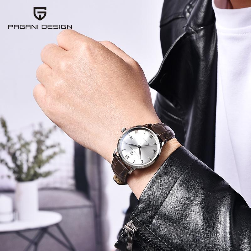 Pagani Design Men's Stainless Steel Automatic Mechanical Watch with Leather Strap, Model 1759, Waterproof.