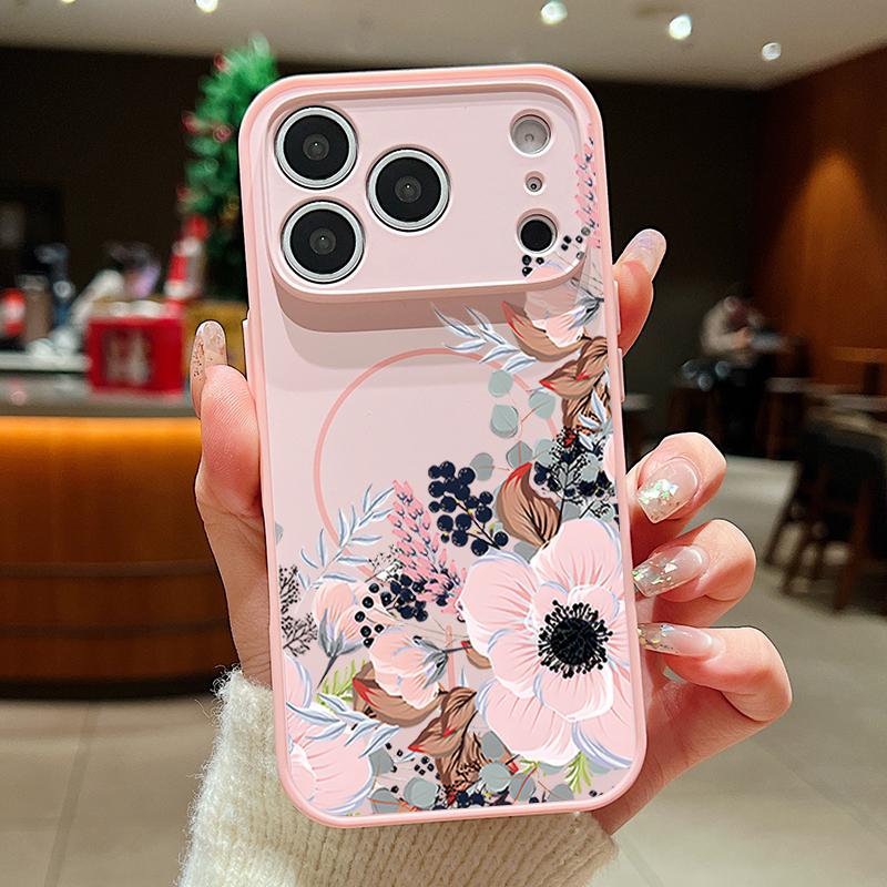 

Line Rose Butterfly Floral Pattern Case For iPhone 17 Pro Max Funda iPhone 16 15 14 13 Pro Max Magnetic For Magsafe Hybrid Slim Matte Cover iPhone 14 Pro MAX розовый