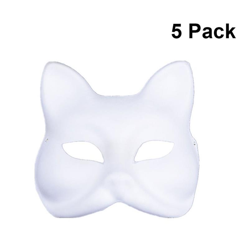 

DIY Pulp Japanese Mask Half Face Hand-painted Cat White Mask Masquerade Halloween Festival Cosplay Prop