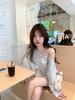 Chic Lace Patchwork Striped Off-the-Shoulder Long-Sleeve T-Shirt for Women in Korean Style