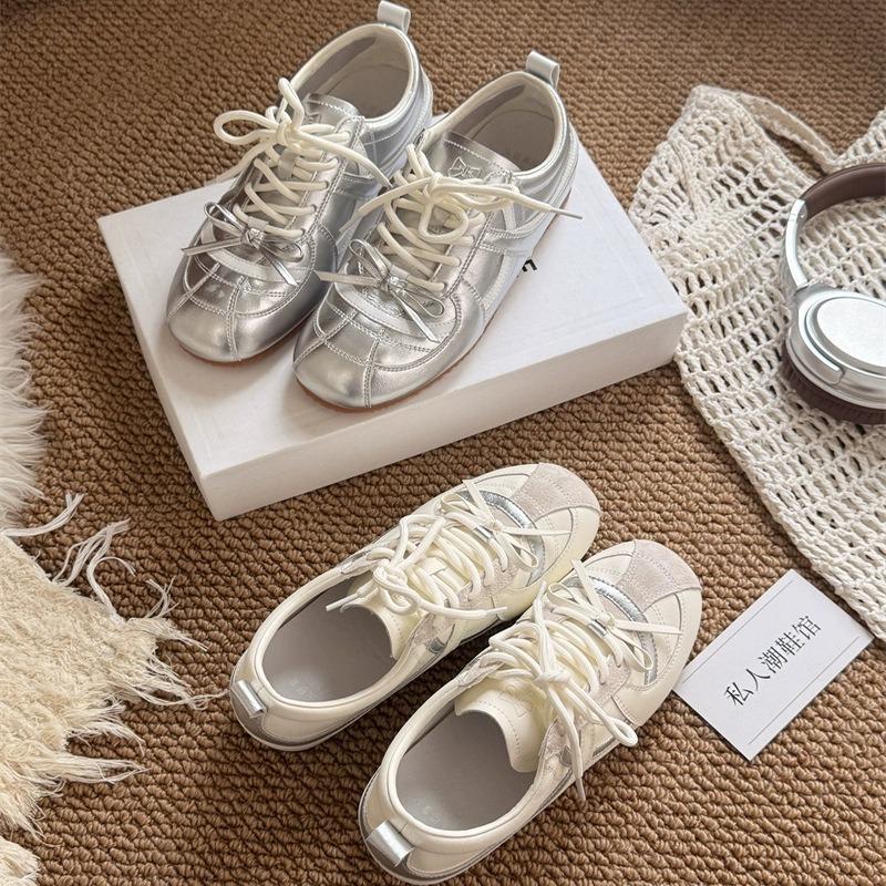 Leather flat bottom silver women's new fashion shoes outdoor hiking casual shoes single shoes