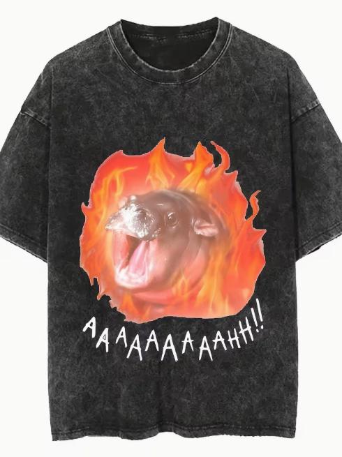 Black Retro Washed Distressed Design with Dark Animal Print Tshirt for Dogs and Mice S