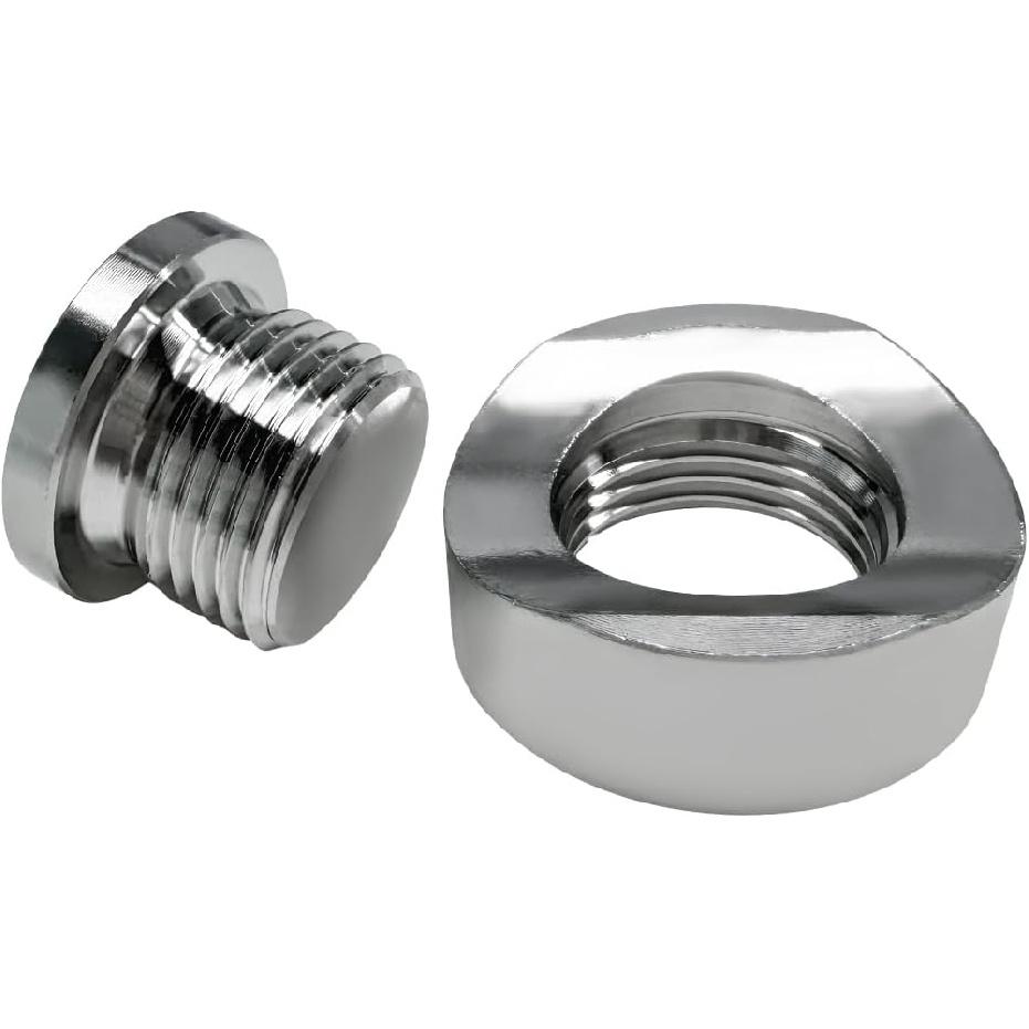 M18×1.5 Stepped Mounting Bung And Plug, 304 Stainless Steel Notched Style Mounting Bung & Plug, O2 Oxygen Sensor Mounting Exhaust Weld In Bung Plug,