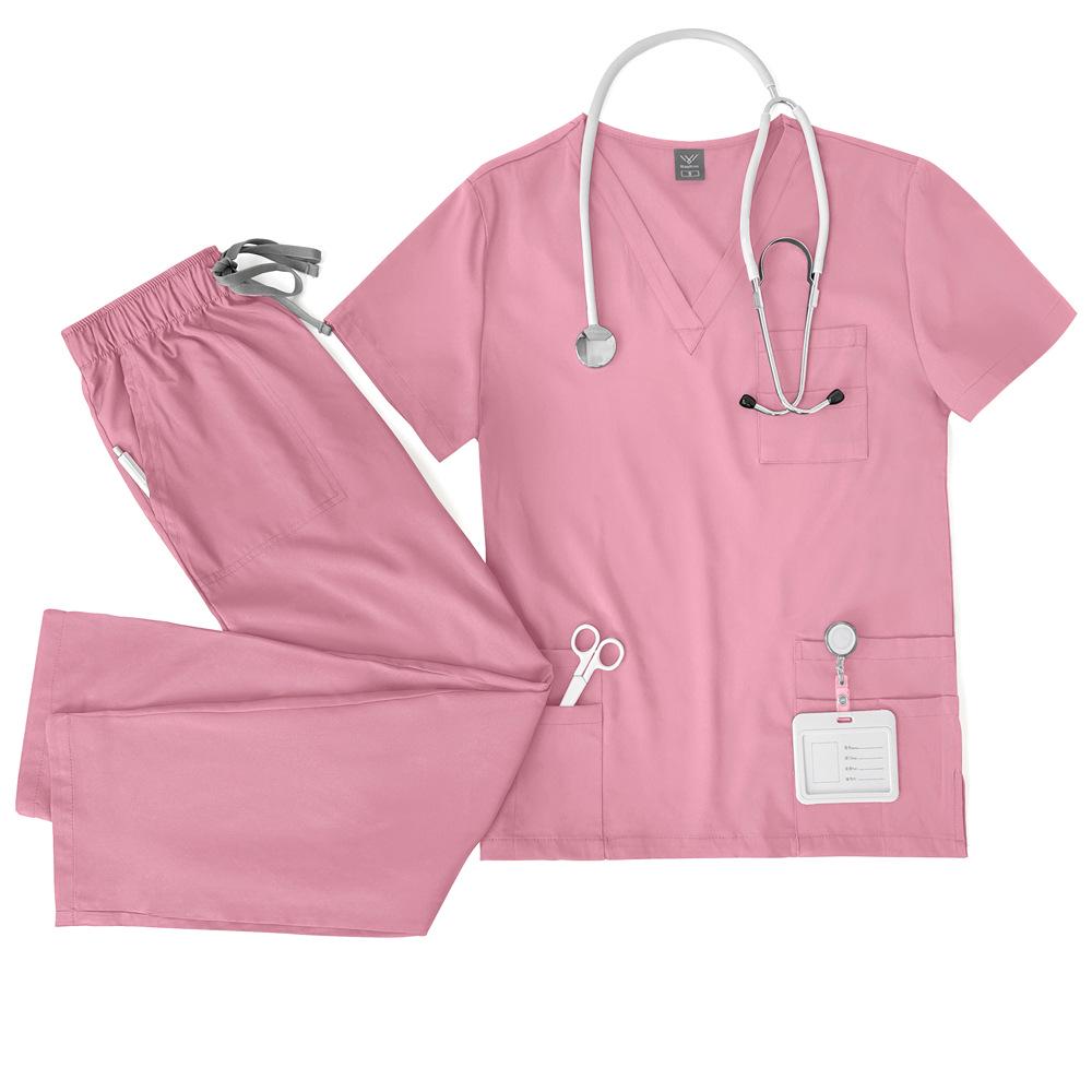 Meoexin V-Neck Nurse Uniform Set: Casual, Thin, Quick-Drying Scrub Suit with Double Pockets.