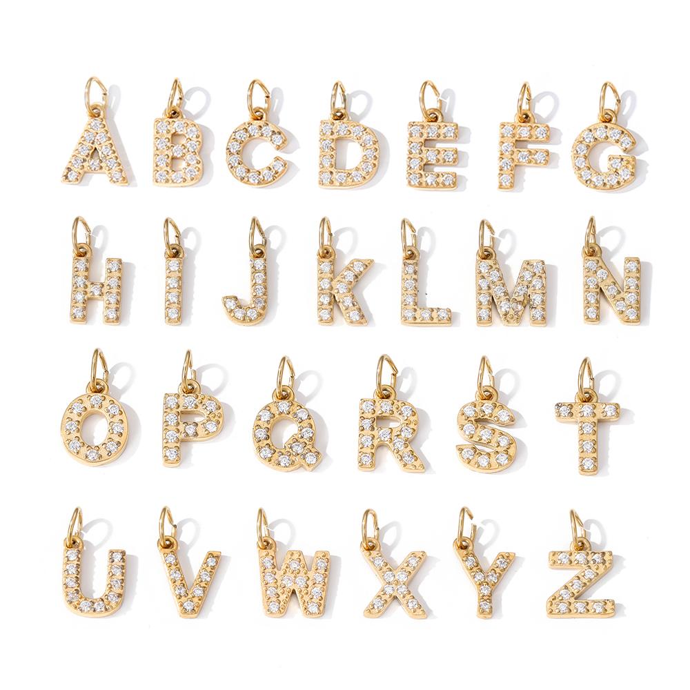 Anfangsbuchstabe Alphabet Anhänger für Damen Schlüsselanhänger DIY Halskette Armband Ohrringe Edelstahl Charms für Zirkon Herstellung supp