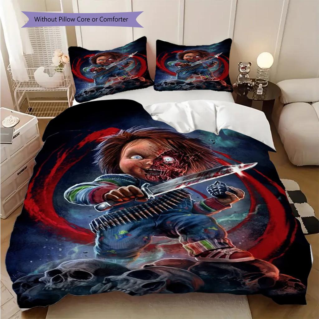 Set di tre pezzi Icona dell'orrore (1 * copripiumino + 2 * federa, senza nucleo) Copripiumino e federa 2D piatti Set biancheria da letto Regalo di Natale compleanno