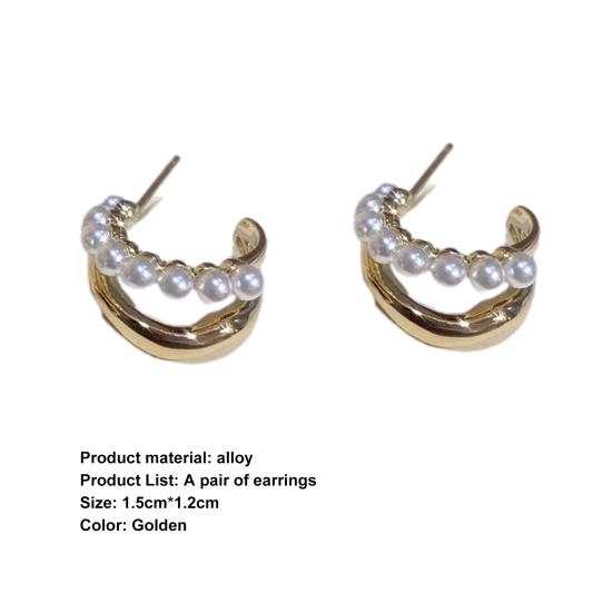 1 Pair Stud Earrings Double Layer Faux Pearl Jewelry Korean Style Hoop