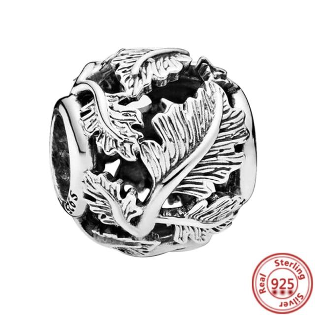 925 Sterling Silver Heart Circular Animal Beads Original  Charm Bracelet For Women DIY Fashion Silver 925 Jewelry Making