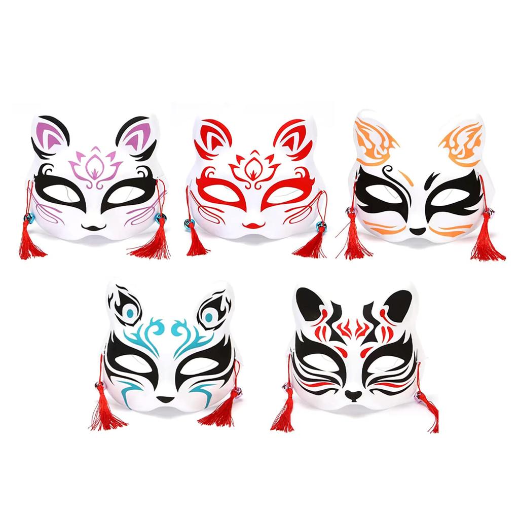 Japanese Kitsune Fox Masks Set of 5 with Bells Festival Cosplay YFFSFDC