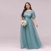 Elegant Plus Size Sequin Embroidered Evening Gown with Mesh Hem