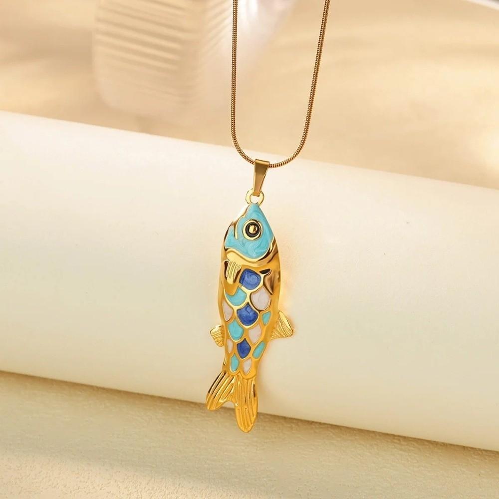 3D Charms Fish Pendant Necklace Elegant Marine Life Necklace Gift Enamel Ocean Necklace  Daily