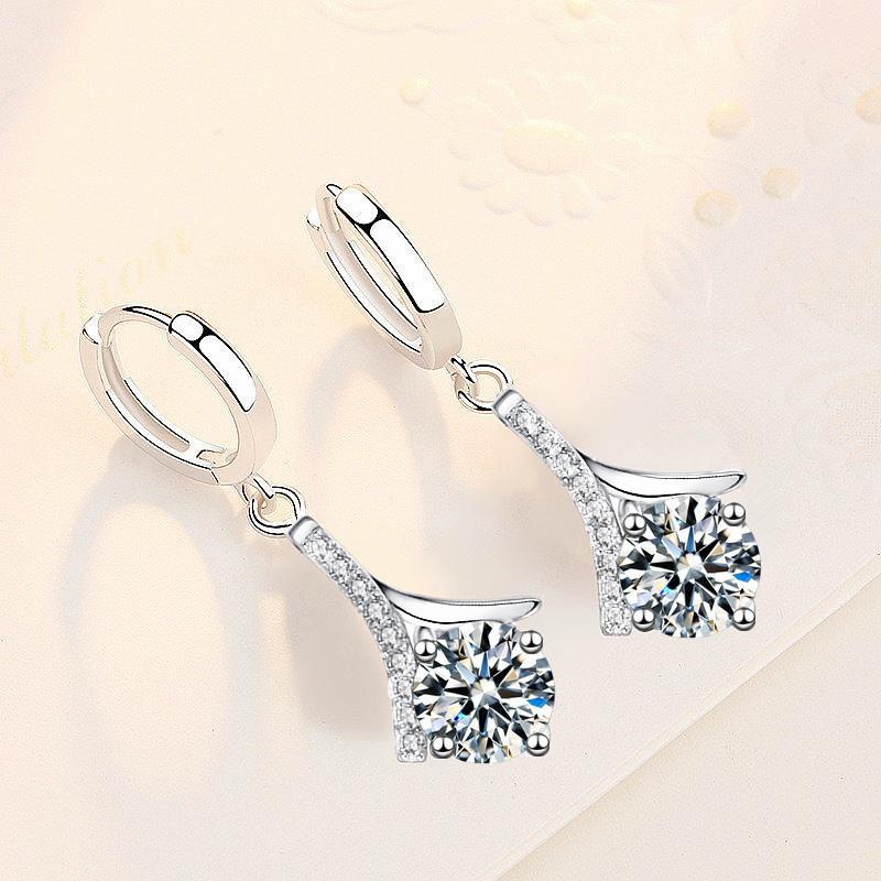 KOFSAC New Trendy  Sterling  Earrings For Women Wedding Elegant Blue Zircon Geometry Earring Jewelry Female Daily Wear