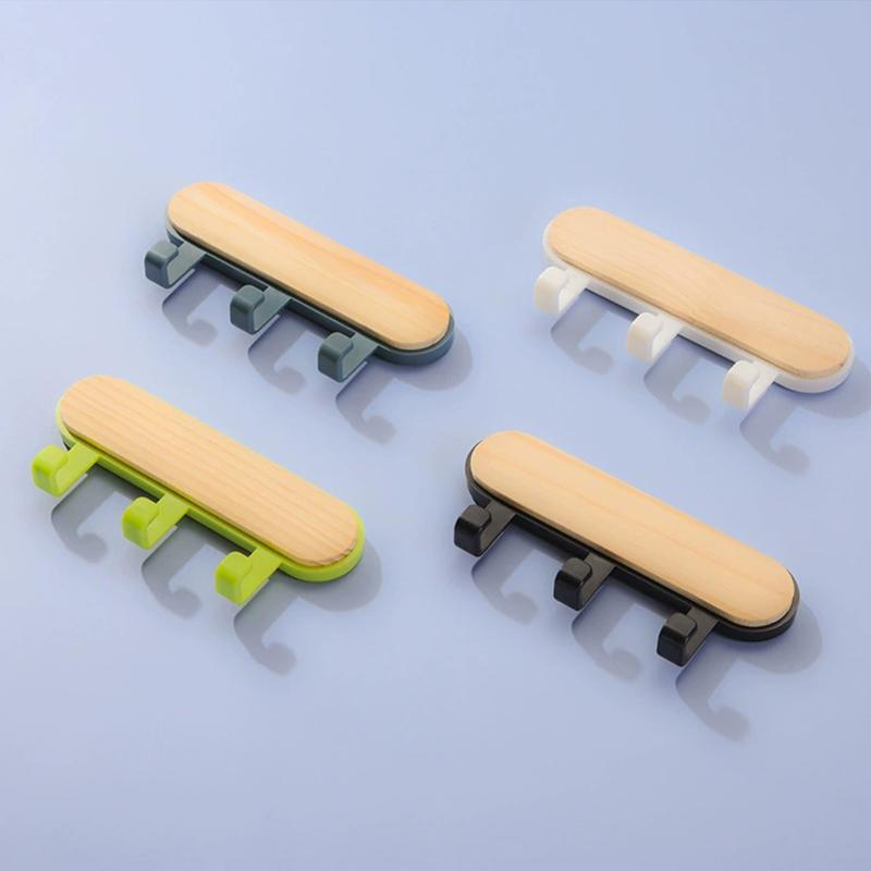 1Pc Self Adhesive Door Wall Hangers Hooks Abs Wood Hat Racks Key Hanger Kitchen Bathroom Home Wall Organizer Ornaments