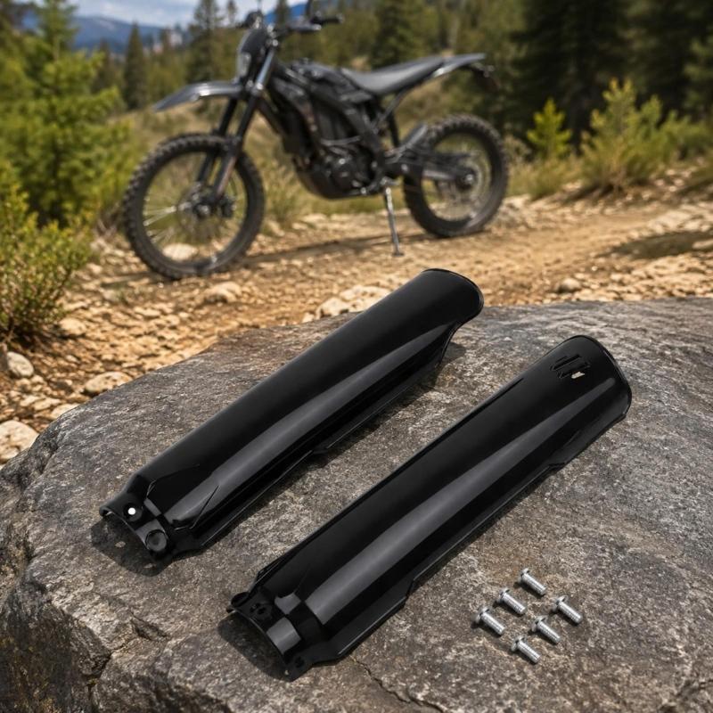 Motorcycle Front Fork Guard Set, Black Lower Suspension Cover Pair with Long Shell Coverage and Left Right Replacement Format for Front Fork Area