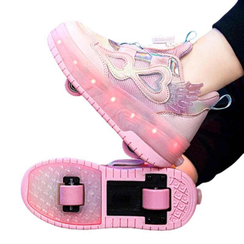 Women's Roller Skates Kids Double Wheel Retractable Lighting Student Sports Shoes Popular Internet Red Roller Wheel Slippers