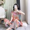 Can Be Worn Outer: Cotton Silk Pajamas, Women's Long Pants, Wide-leg Pants, Loose Fits, Cool Summer Loungewear Set, Artificial Cotton, Fashionable