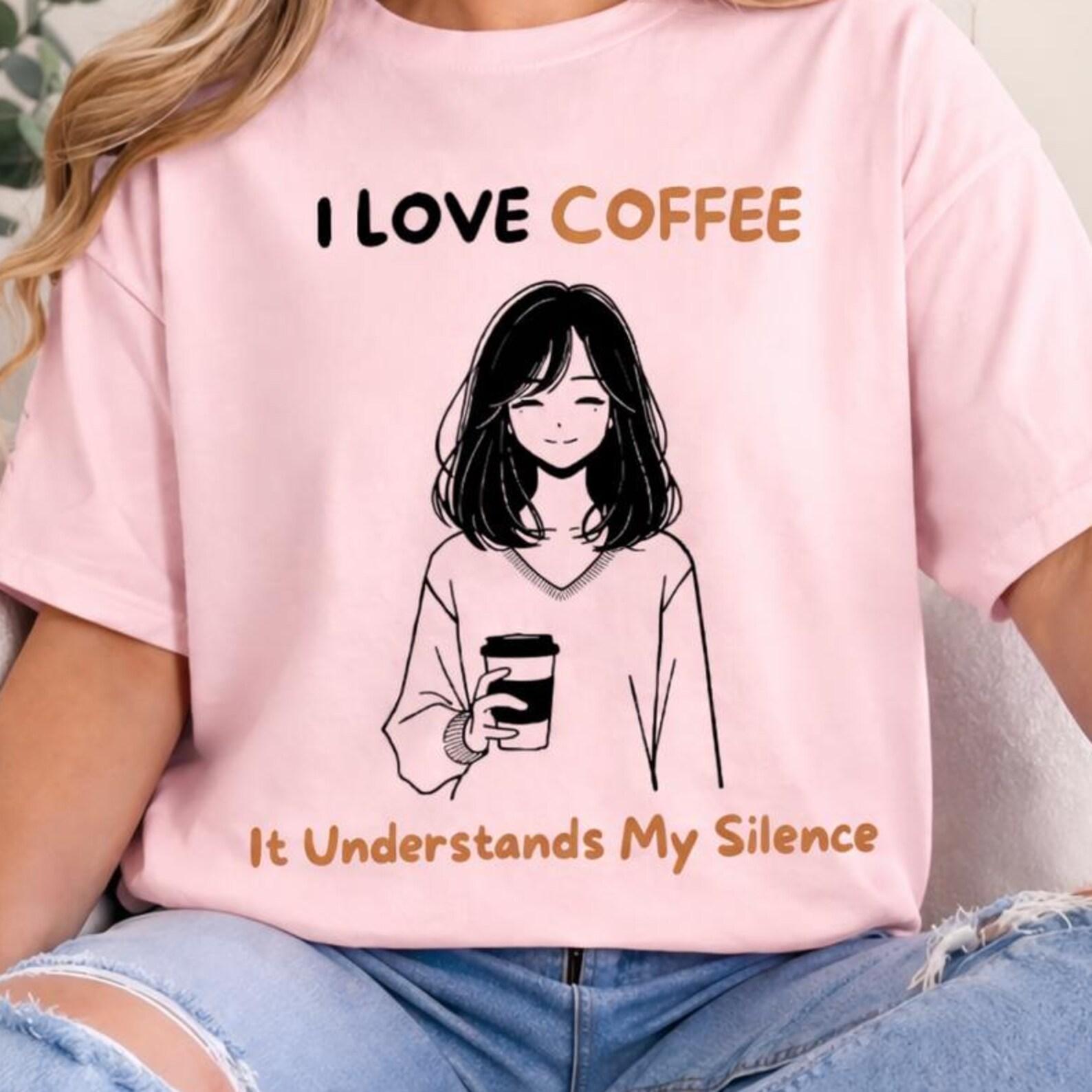 I Love Coffee T-Shirt, Minimalist Line Art, Coffee Lover Gift, Relaxed Fit Tee M