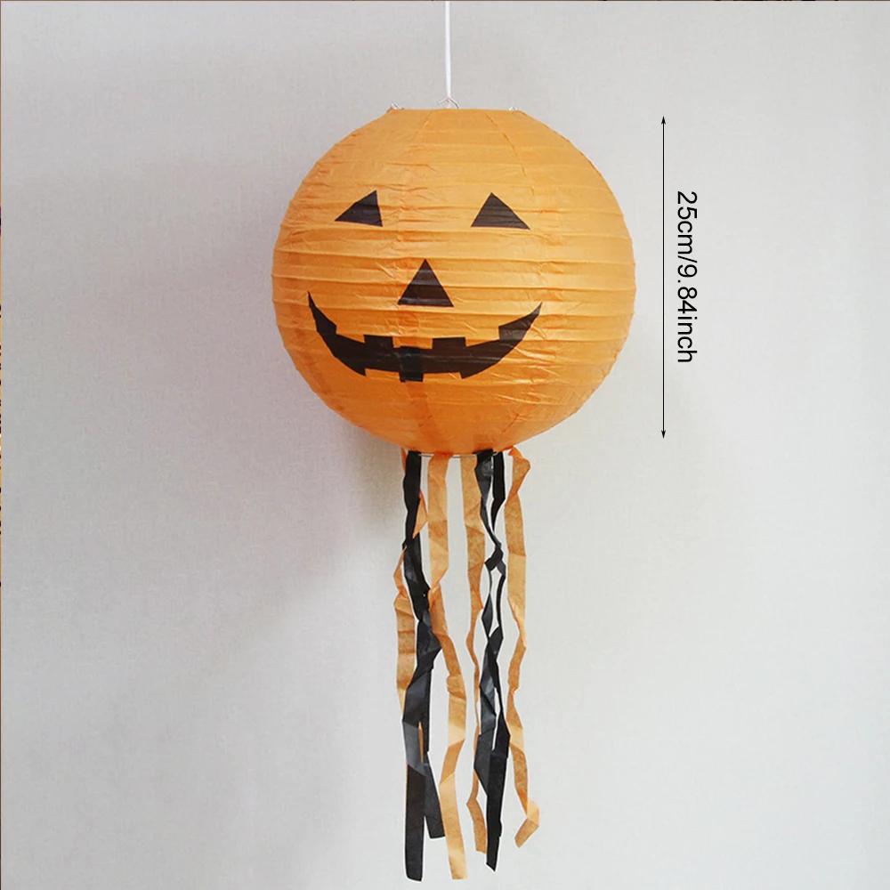 Runtow 5pcs 25cm Halloween Paper Lanterns ,Pumpkin Spider Bat Skeleton Lantern for Halloween Party Decor (Not Include Light)