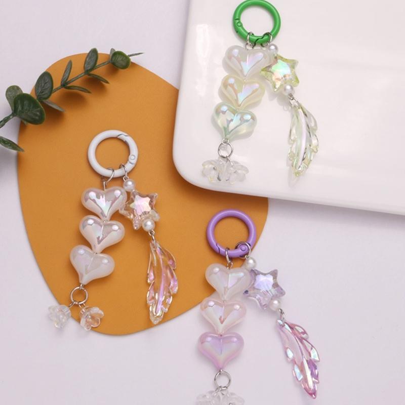 Sweet Heart Keychains Party Gifts Acrylic Material Cute Feather Keychains Handbag Pendent Keyrings for Women Girls