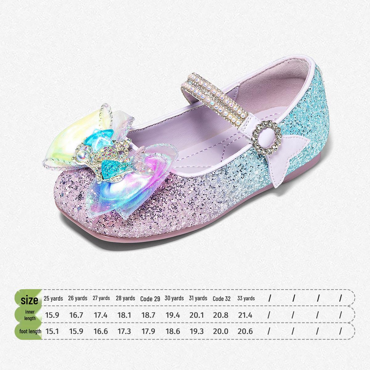 

Mermaid Legend Snuffy Girls Princess Crystal Leather Shoes - 2026 Colorful Flashing Light Collection for Spring/Autumn 26