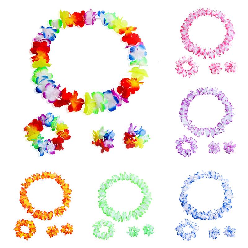 4 ks/Sada Havajské Umělé Květiny Náhrdelník Girlanda Čelenka Svatba Narozeniny Pláž Tropická Párty Dekorace
