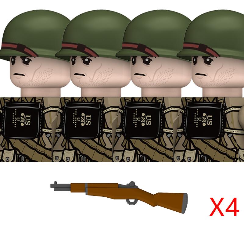 WW2 American Rangers Military Soldeirs Building Blocks US Army Infantry Medical Soldeirs Helmets Bazuca Weapons Bricks Toys