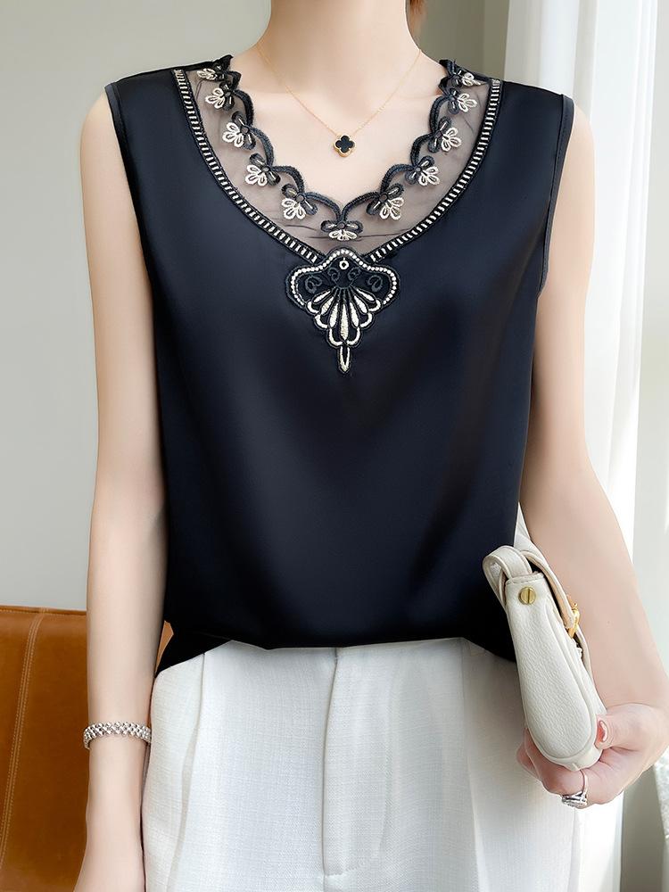 V-neck Suspender Women Summer New Splicing Sleeveless Vest Sexy Versatile Premium Top