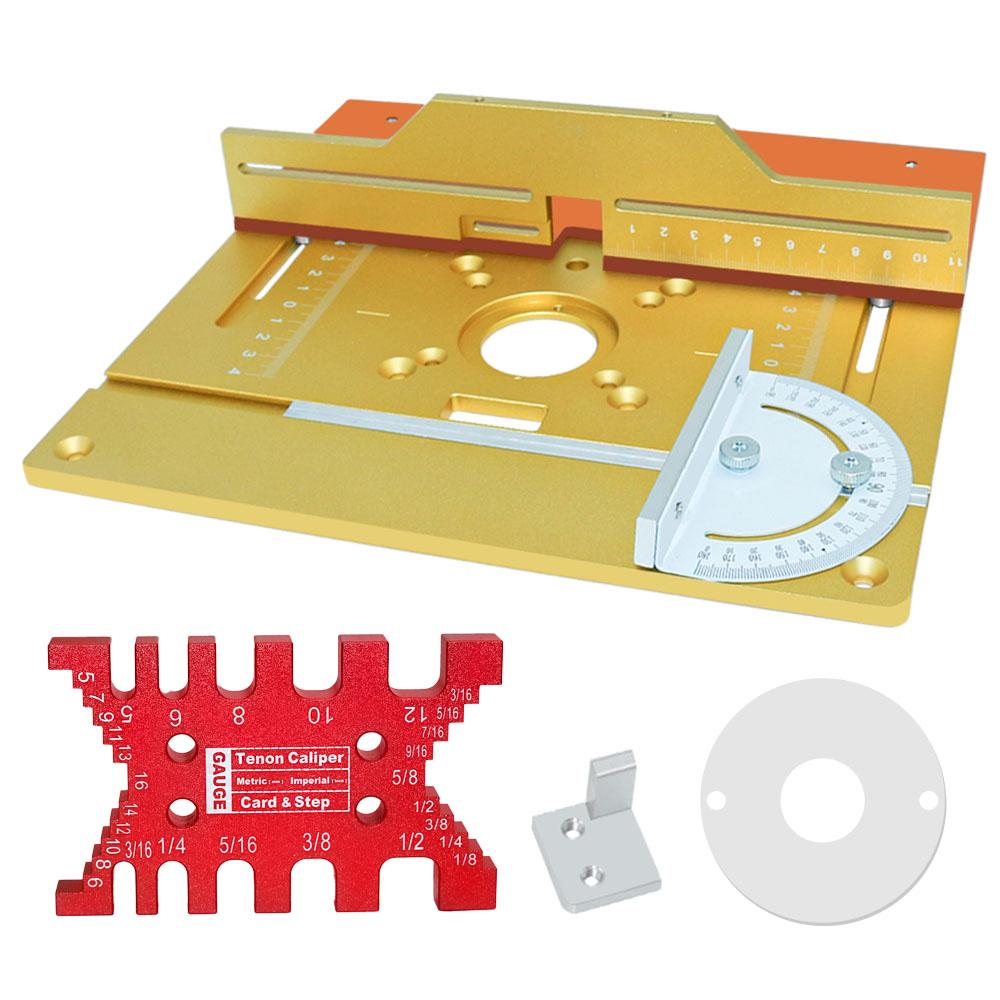 Upgraded Aluminium Router Table Insert Plate Woodworking Tool Set with Miter Gauge and Sliding Tenoning Fence for Router Table