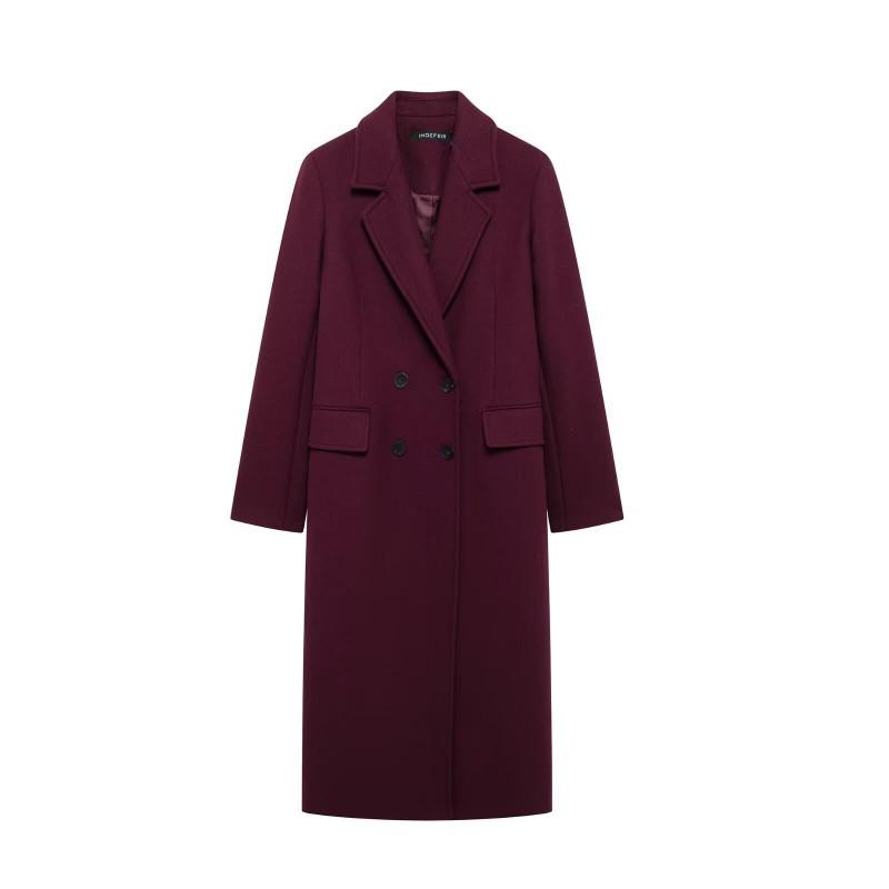 Womens Winter Wool Blend Coat Mid-Length Double-Breasted Turn-Down Collar Street Style Outerwear