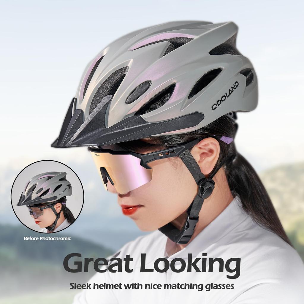 Odoland Bicycle Helmet Sunglasses with Sun Safety High Impact Ultra High Adjustable For City Road Sports Helmet Matte Cat + Visor, ASTM/CE/CPSC
