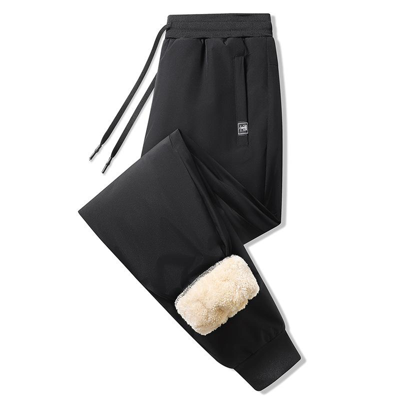 Men's Fleece-Lined Thickened Loose-Fit Trousers for Autumn and Winter Warmness-Retaining Cuffed Leggings Shearling Fleece Casual Long Trousers for Men