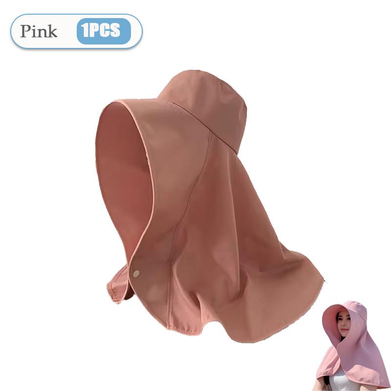 Summer Solid Color Women Cap Outdoor Uv Anti Neck Protection Sun Visors Hat Fishing Hiking Big Brim Shawl Sunscreen Ponytail Cap