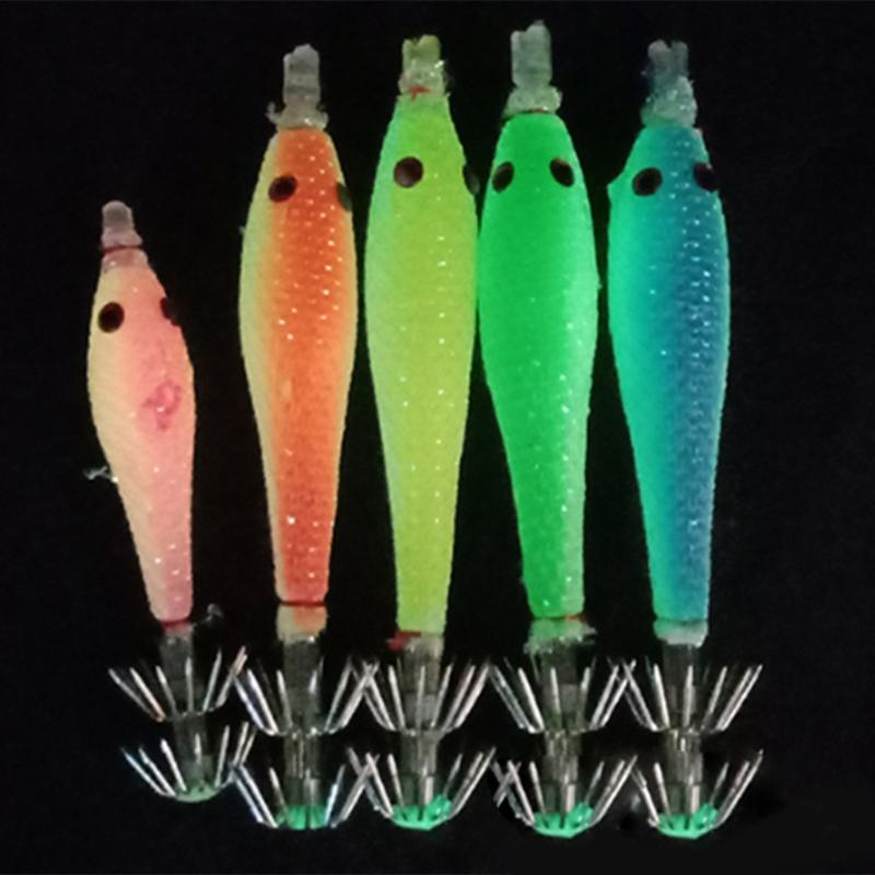 5pcs Squid Jig Hooks Glow Blowing Tube Fishing Hook Artificial Luminous Squid Sleeve Lures Hook Squid Catcher Hard Baits