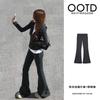 Womens Slim Fit Gray Hooded Sweatshirt Flared Pants Set 2026 Korean Style Casual 2-Piece Outfit