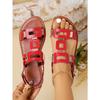 Large Size Belt Buckle Flat Bottom Hollow Sandals Women's Fashion Versatile Outer Wear Solid Color Beach Sandals Wish