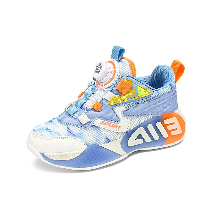Boys combat non-slip sports shoes  new children's rotary button shock absorbing basketball shoes large children net face