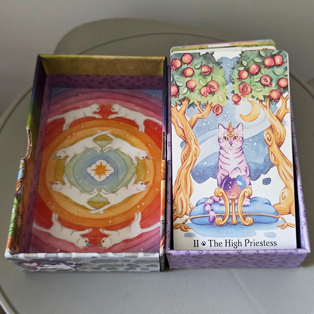 Caticorn Tarot Deck In Rigid Box, 78 Whimsical Watercolor Cat Cards 12*7cm Double-embossed, Indie Deck for Cat Enthusiasts