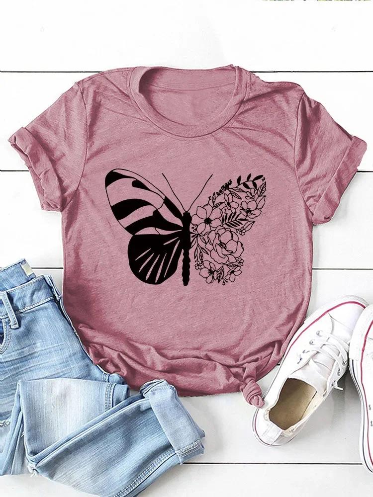 Beautiful Butterfly Print Women T Shirt Short Sleeve O Neck Loose Women Tshirt Ladies Tee Shirt Tops Camisetas Mujer