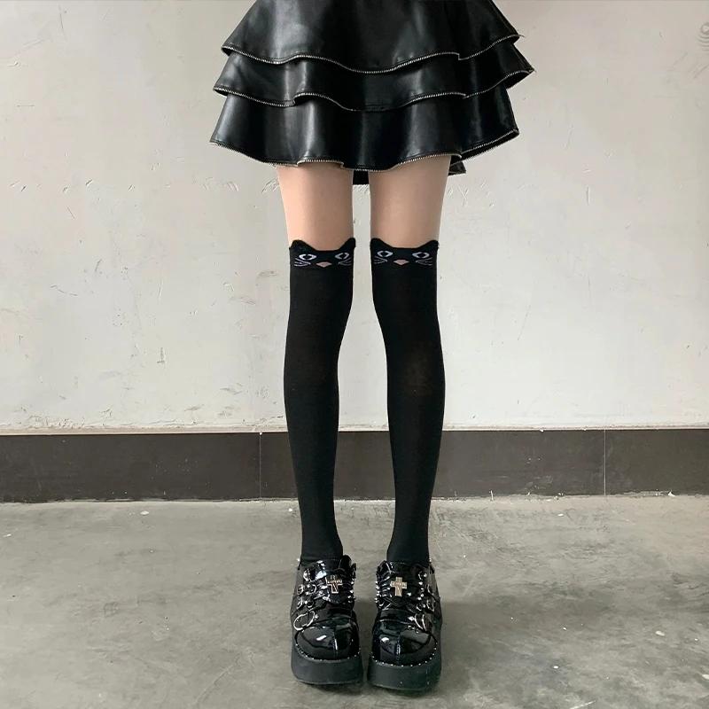 Kawaii Cartoon Cat Panda Thigh High Socks Over Knee Elastic Stockings Women Girls Autumn Winter Solid Color Warm Tights Cute