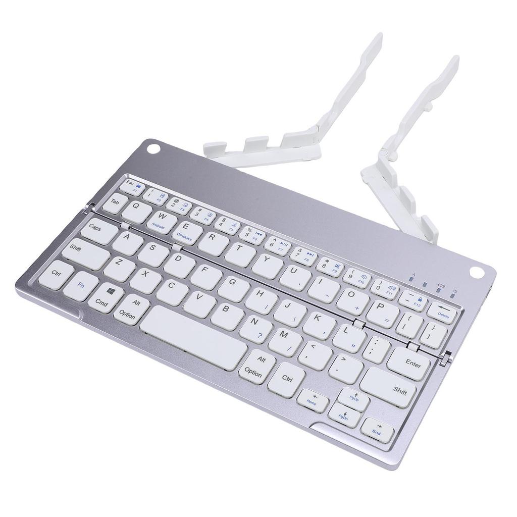 Foldable Keyboard with Phone Stand Small Quiet Folding Portable Lightweight Rechargeable for Travel Tablet Silver White