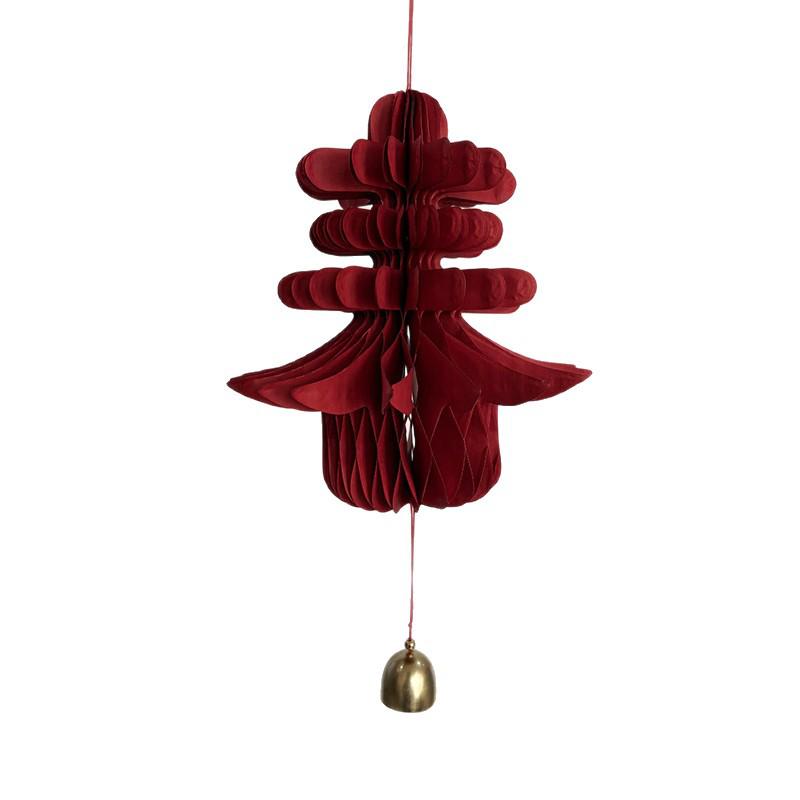 3D Spring Character Lantern Pendant - New Year Festival Red Origami Honeycomb Hanging Decoration Red 20# 3D Spring Character (17x19 cm)