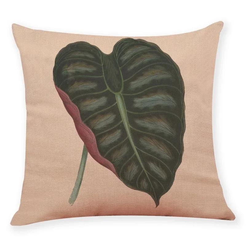 Tropical Plants Pillowcase Big Leaf Pattern Linen Pillowcase Car Living Room Sofa Cushion Cover 45*45Cm