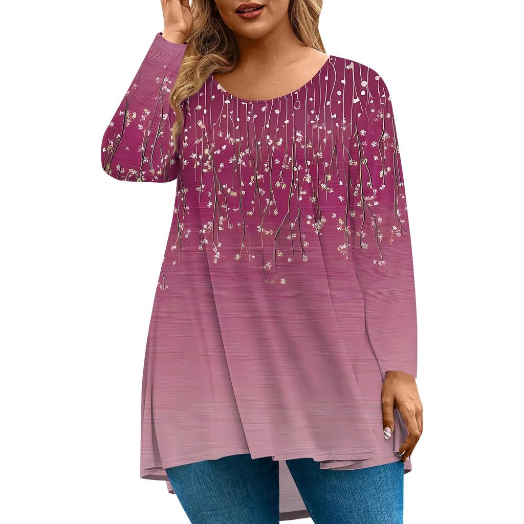 Damenmode Große Größe Rundhals Langarm Casual Print Lose Pullover Top
